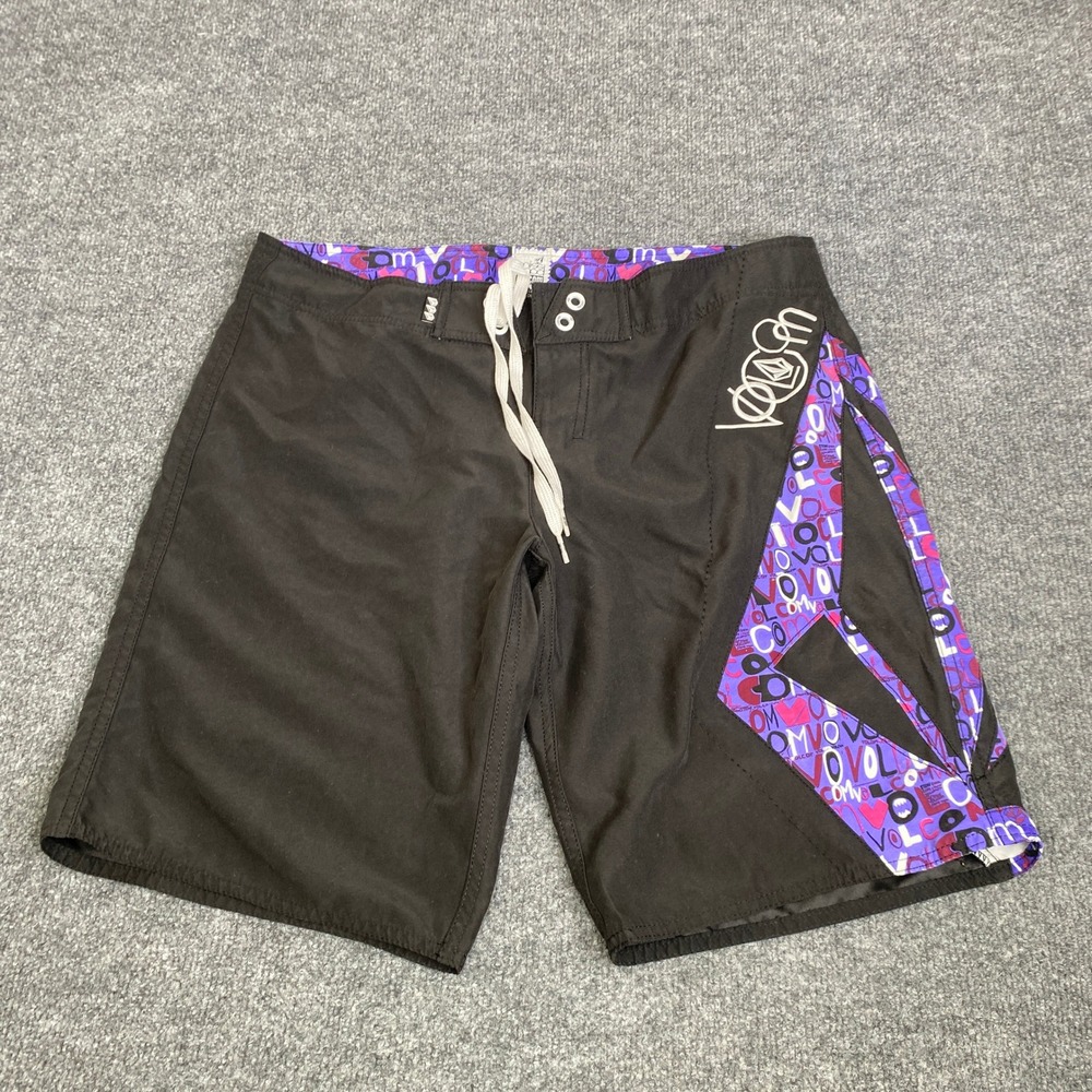 Volcom Stone Miss Mod Boardshorts Womens 13 Black Purple Logo Swim Y2K